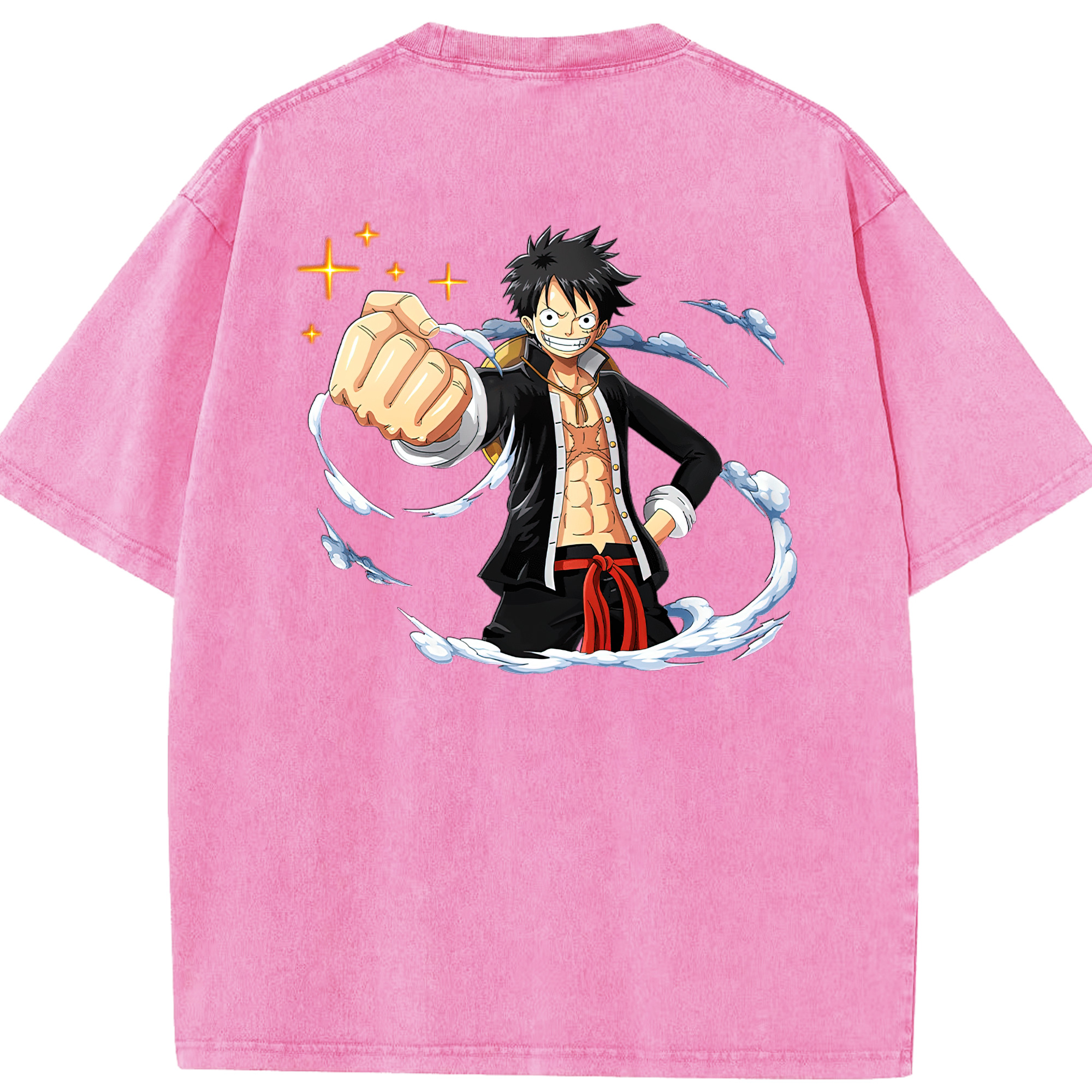 ワンピース モンキー・D・ルフィ ONE PIECE Monkey D. Luffy 綿100% ヴィンテージ風 半袖Tシャツ（背面プリント）